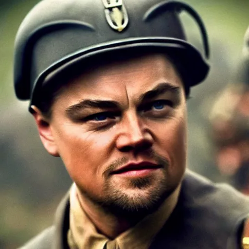 Image similar to leonardo dicaprio as a us ww 2 soldier during the battle of the rhine, cinematic lighting photorealistic highly detailed