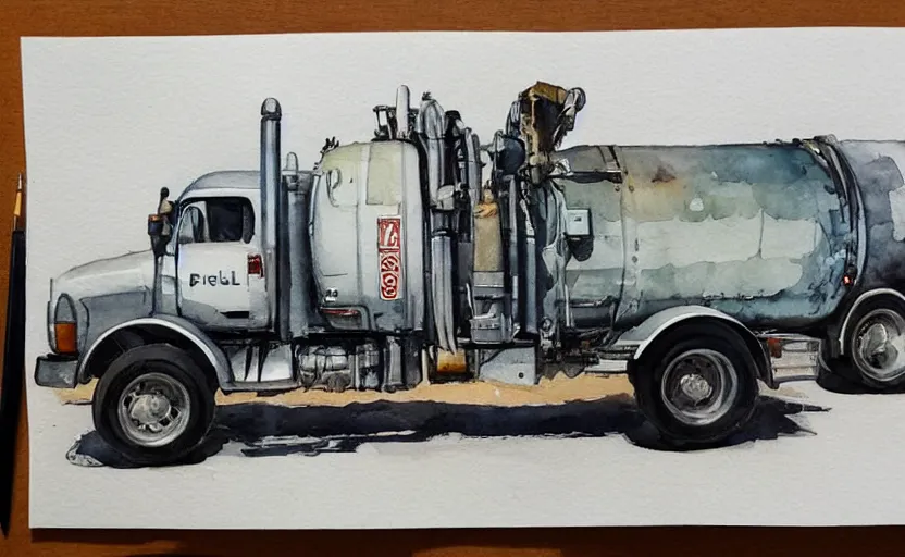 Image similar to concept art of a fuel truck, pinterest, artstation trending, behance, watercolor, by coby whitmore, silver, laser light,