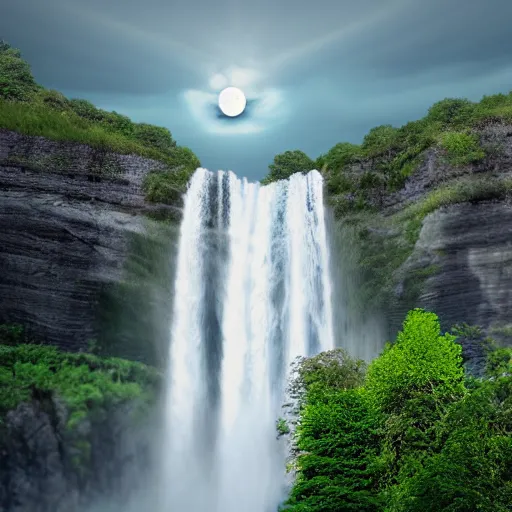 Image similar to waterfall over moon