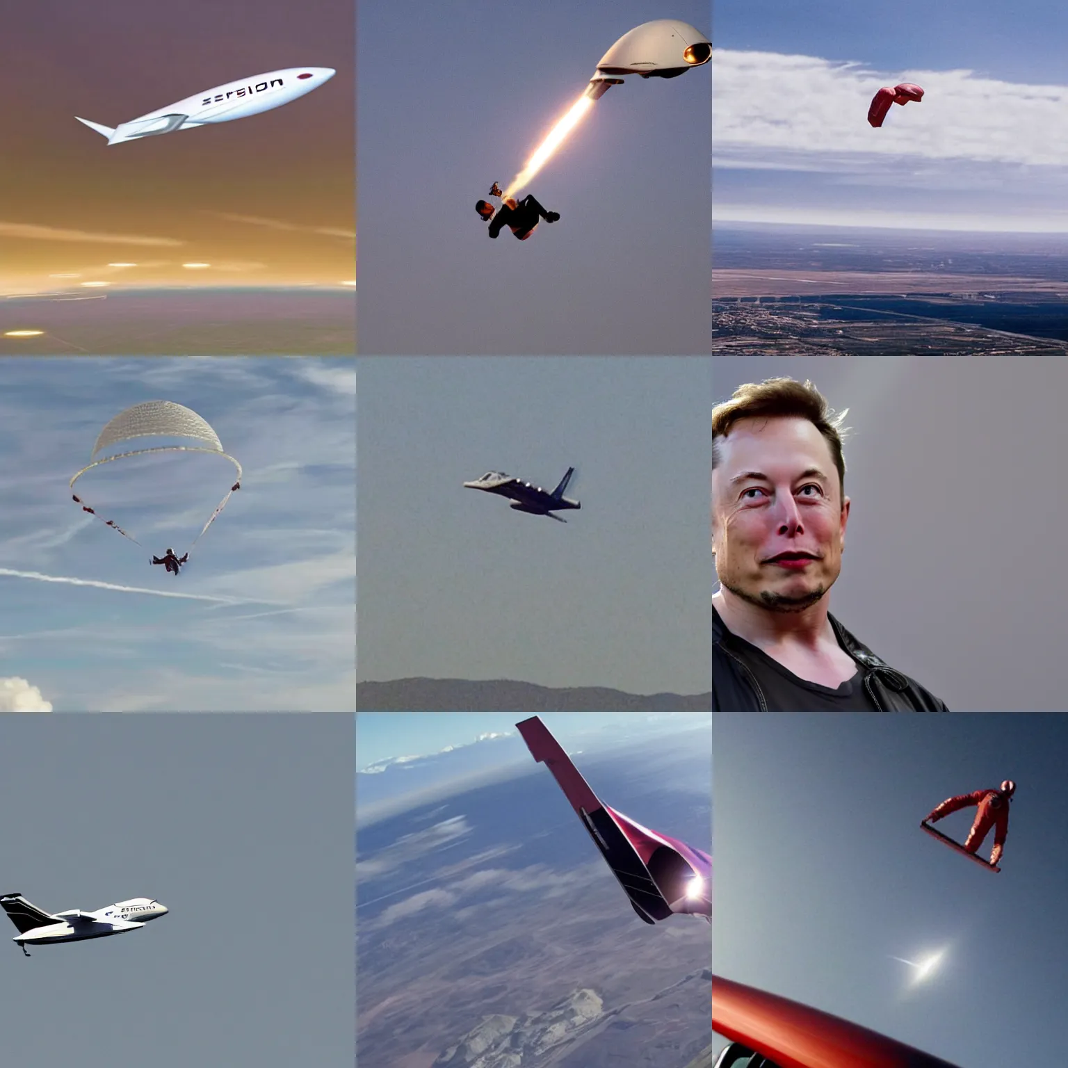 Prompt: Elon Musk flying in the sky