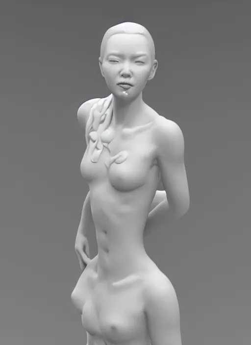 Prompt: 3D resin miniature sculpture by Luo Li Rong, white woman, prefect symmetrical face, academic art, realistic, 8K, Introduction factory photo, Product Introduction Photo, Hyperrealism. Subsurface scattering, raytracing, Octane Render, Zbrush, simple background