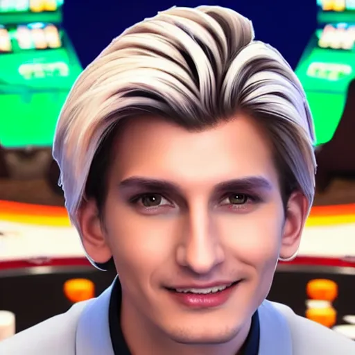 Image similar to a high quality photo of handsome gigachad XQC gambling, photorealism, 8k, artstation