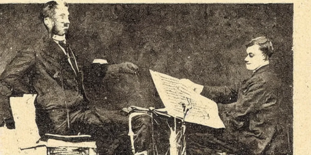 Prompt: a 1 9 1 0 s postcard showing a famous rabbit composer