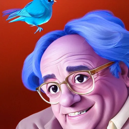 Prompt: Movie still of danny devito as a disney princess, blue bird, animated, highly detailed, digital painting, artstation, concept art, sharp focus, illustration, art by artgerm and Anna Dittmann and Ilya Kuvshinov