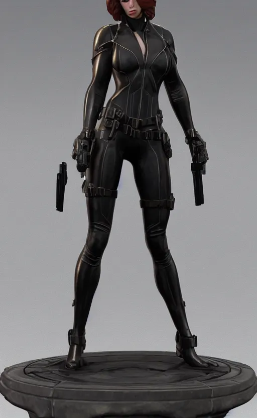 Image similar to black widow, bronze and silver statue, unreal engine, high detailed