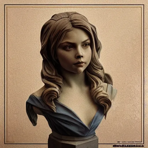 Image similar to beautiful lifelike award winning marble bust statue chloe ’ s grace moretz trending on art station artgerm greg rutkowski alphonse mucha museum quality cinematic atmospheric