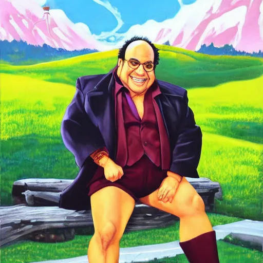 Prompt: a painting of danny devito posing in a scenic environment by hirohiko araki, jojos bizarre adventure, trending on artstation