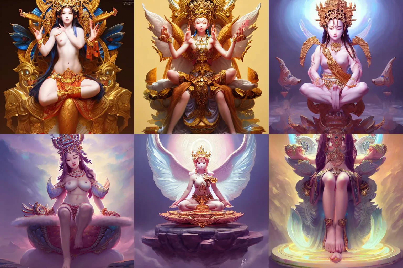 Prompt: concept art of a beautiful goddess deity sitting on a throne | | cute - fine - face, pretty face, fine details by stanley artgerm lau, wlop, rossdraws, james jean, andrei riabovitchev, marc simonetti, and sakimichan, trending on artstation