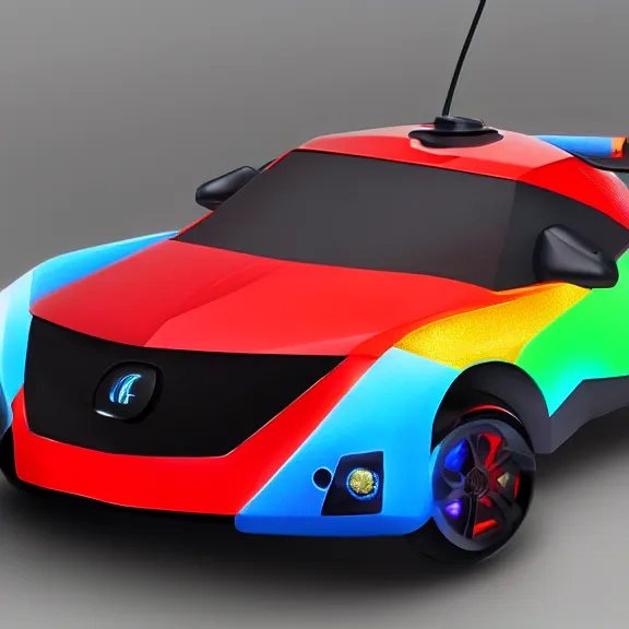 Prompt: RGB gaming car manufactured by the company Logitech