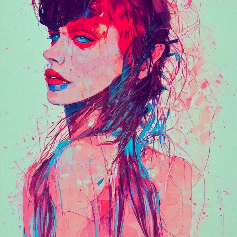 Image similar to close up portrait painting of a female in nineties street styling, concept art, intricate details, aesthetically pleasing pastel colors, art by conrad roset, impressionism, portrait