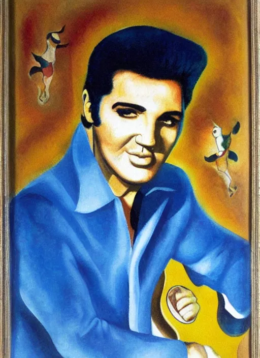 Image similar to oil painting of elvis presley by chagall