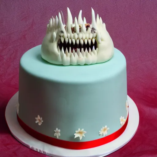 Prompt: a cake made of teeth