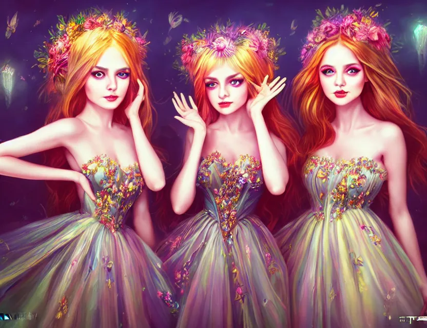 Image similar to two beautiful fashion girls wear fantasy dress in festival | | big eyes, sunny, dreamlike art, realistic shaded, smile, good looking, hyper details, 4 k realistic, cryengine, realistic shaded lighting poster by artgerm, ross tran, fuji choko, loish, 8 k resolution, trending on artstation, luxury