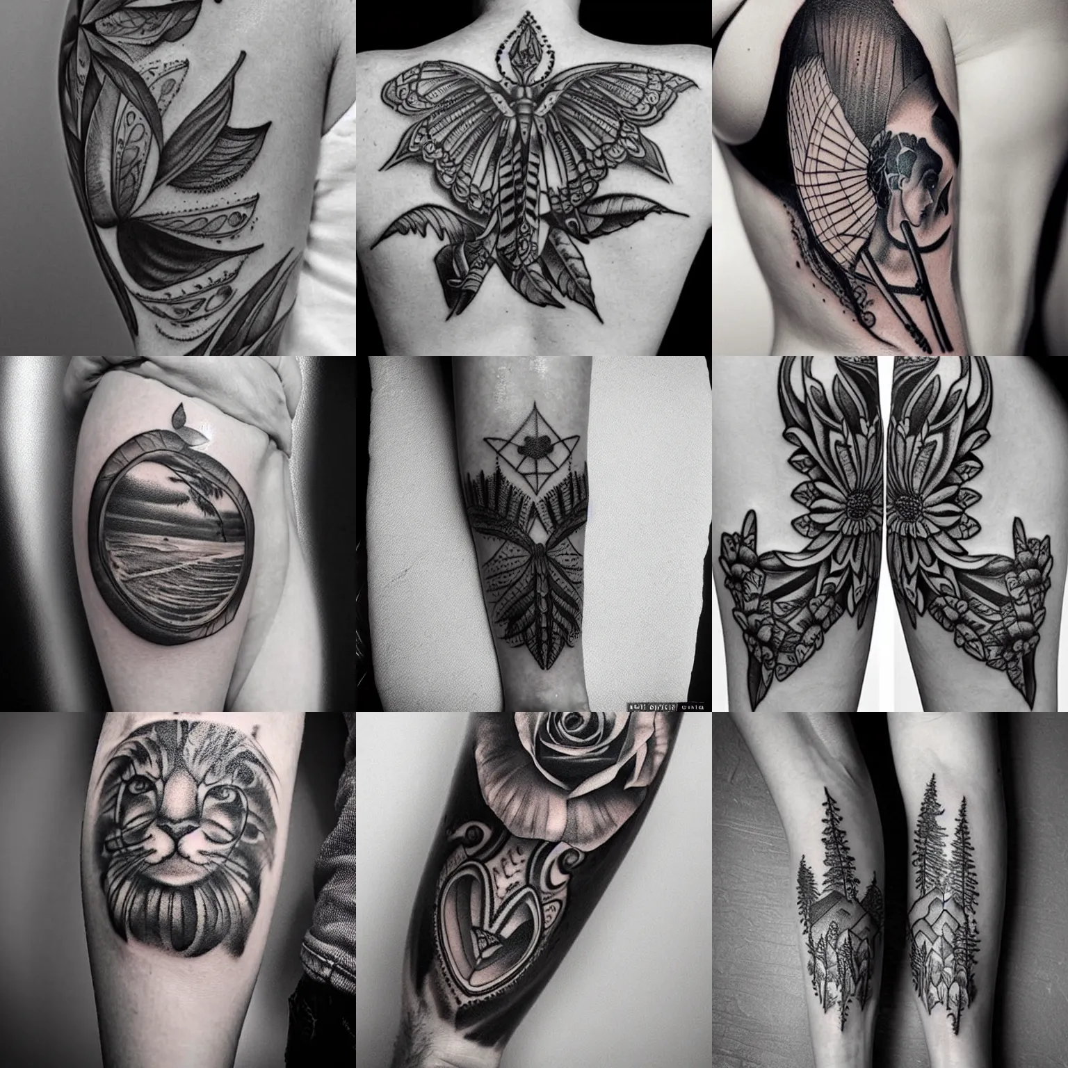 Prompt: the most beautiful and detailed black and white tattoo, award winning, amazing