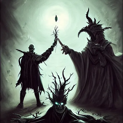 Prompt: warlock summoning an army from the dead, Elmore, Larry, painting, dark, horror, aesthetic, art station,