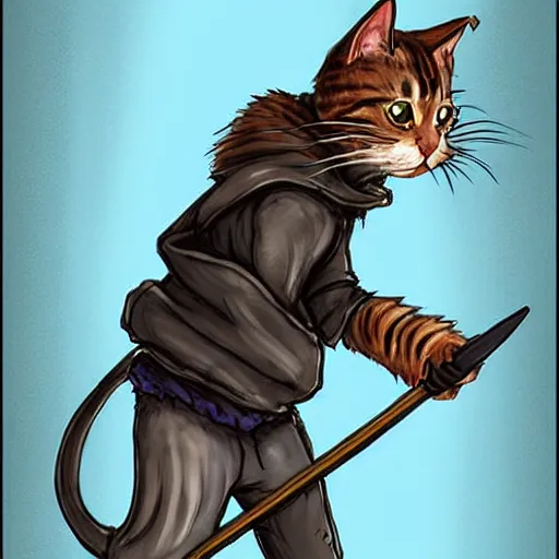 Prompt: humanoid homeless cat holding a bindle, concept art, d & d, fantasy