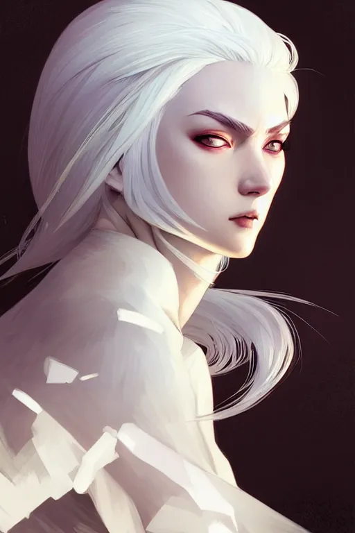 Prompt: a very beautiful white haired ninja girl, fantasy, portrait, sharp focus, intricate, elegant, digital painting, artstation, matte, highly detailed, concept art, illustration, ambient lighting, art by ilya kuvshinov, artgerm, alphonse mucha, and greg rutkowski