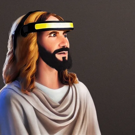 Image similar to jesus wearing a vr headset