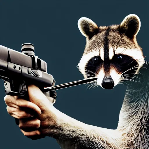 Image similar to racoon holding a laser gun, digital art , centred award winning 4K