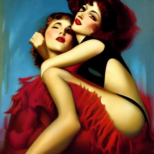 Prompt: best friends, painting by vargas, rolf armstrong