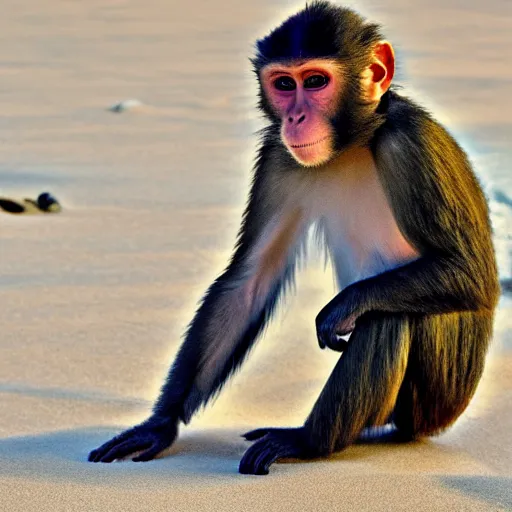 Image similar to monkey playing with beach ball at the beach,