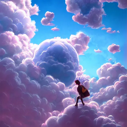 Image similar to puffy clouds, james jean style, drew struzan movie poster, vfx art, unreal engine render, claymation style, colourful, volumetric light, digital painting, digital illustration, dramatic light,