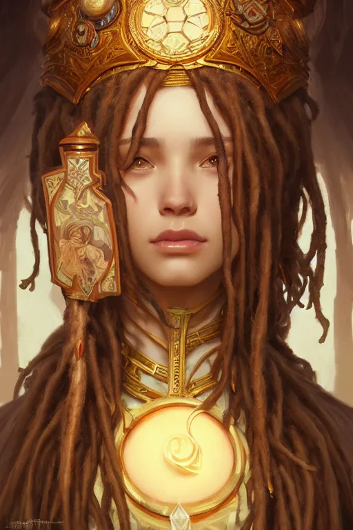 Image similar to photography of wise dreadlock king, deep focus, d & d, fantasy, intricate, elegant, highly detailed, digital painting, artstation, concept art, matte, sharp focus, illustration, hearthstone, art by artgerm and greg rutkowski and alphonse mucha