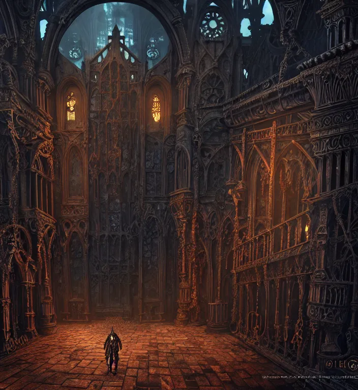 Image similar to steam necropolis, memento mori, gothic, neo - gothic, art nouveau, hyperdetailed copper patina medieval icon, stefan morrell, philippe druillet, ralph mcquarrie, concept art, steampunk, unreal engine, detailed intricate environment, octane render, moody atmospherics, volumetric lighting, ultrasharp, ominous, otherworldly