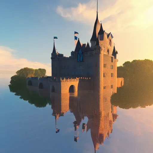 Prompt: a huge castle floating in the sky, atmospheric lighting, vray render, steps 1 0 0, 3 5 mm