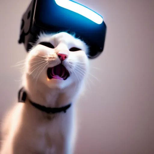 Prompt: a cat wearing a VR headset, logo