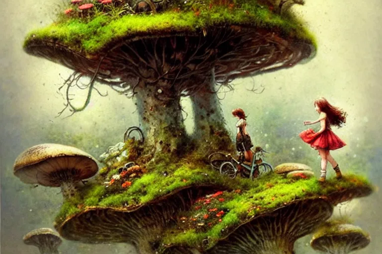 Prompt: adventurer ( ( ( ( ( 1 9 5 0 s retro future forrest of giant mushrooms, moss and flowers stone bridge. muted colors. ) ) ) ) ) by jean baptiste monge!!!!!!!!!!!!!!!!!!!!!!!!! chrome red