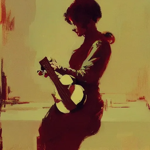 Prompt: ukulele, intricate, elegant, highly detailed, greg manchess, mucha, liepke, ruan jia, jeffrey catherine jones, ridley scott