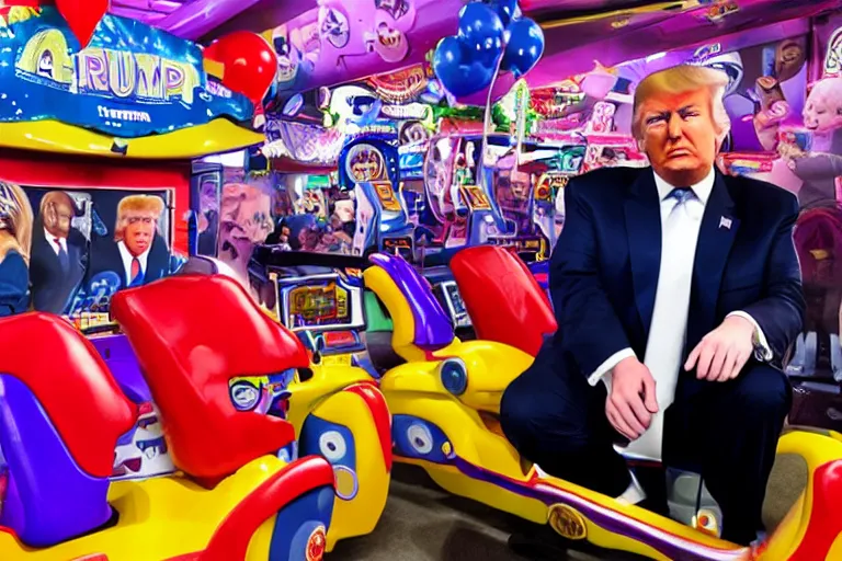 Image similar to donald trump at chuck e cheese