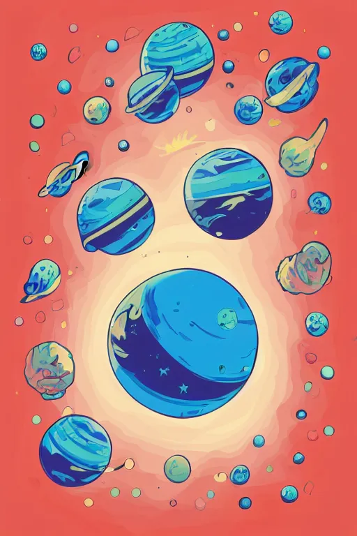 Image similar to planet pug floating in space, art by iktor miller gausa, sticker, colorful, illustration, highly detailed, simple, smooth and clean vector curves, no jagged lines, vector art, smooth