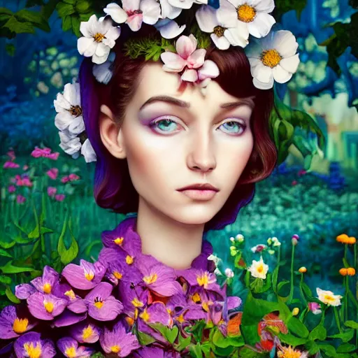 Prompt: Lofi portrait in a flower garden, Pixar style by Tristan Eaton and Stanley Artgerm and Tom Bagshaw and Tim Burton