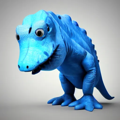 Prompt: a cute blue dinosaur with big eyes, 3d model, shaded, photorealistic rendering