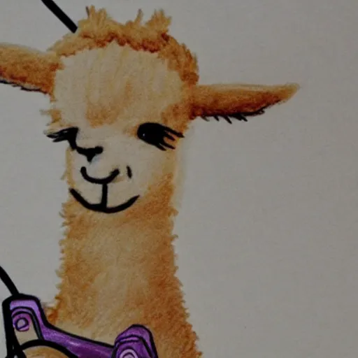 Image similar to a childrens drawing of an alpaca on an unicycle