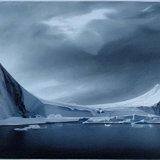 Image similar to a dreamlike antarctic landscape, matte painting