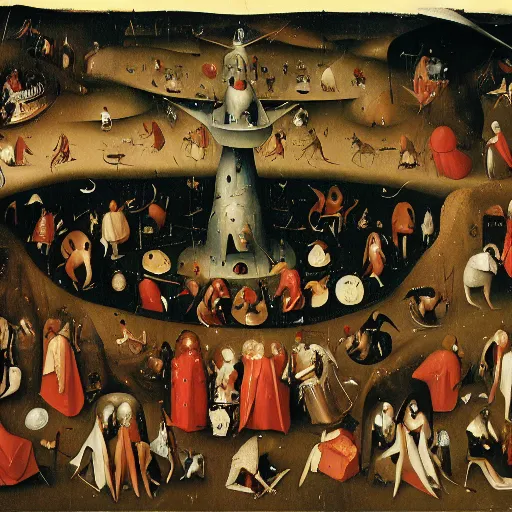 Image similar to Where's Waldo, oil painting by Hieronymus Bosch, detailed, 4k