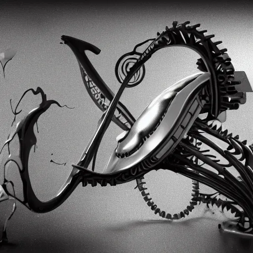 Image similar to mythical black and white organic bio - mechanical rendering of an axe and a computer. highly detailed, intricate steampunk ornate, poetic, 3 d render, digital art, octane render, 8 k artistic photography, photo - realistic