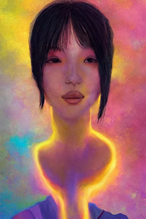 Prompt: woman with diffused glowing aura, art by janice sung