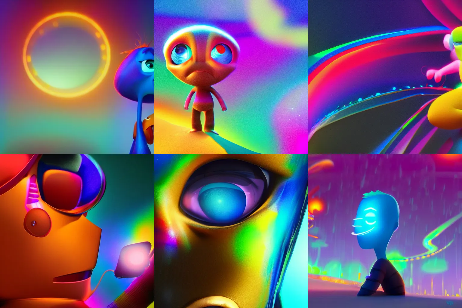 Prompt: abstract digital character built with iridescent glowing colourful gradients, backlit, award winning digital design trending on artstation, screenshot from a Pixar movie, highly detailed masterpiece