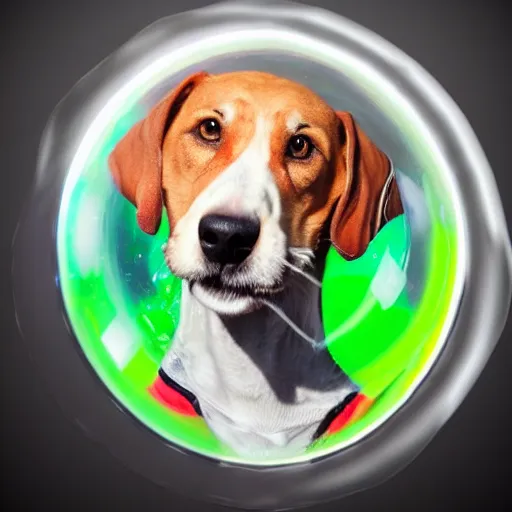 Image similar to a cute realistic foxhound dog wearing clothes whilst in a bubble bath