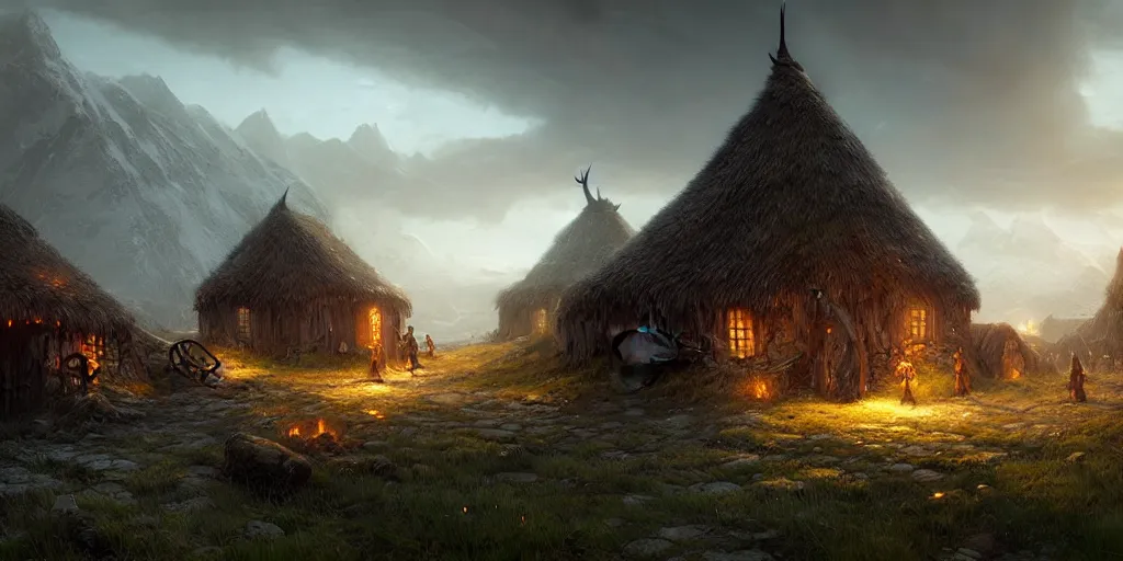 Image similar to beautiful viking village, daytime digital art, landscape, fantasy art, octane render, ureal engine, high detail, very realistic, by greg rutkowski. by james gurney