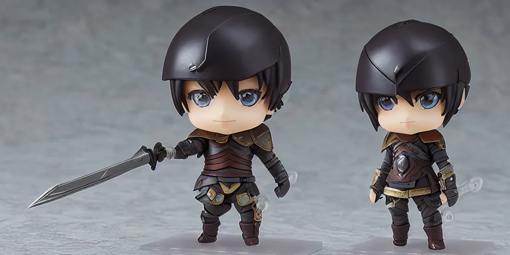 Image similar to gaius van baelsar with helmet from realm reborn, nendoroid full body hyperdetailed chibi, 8 k realistic, frostbite engine