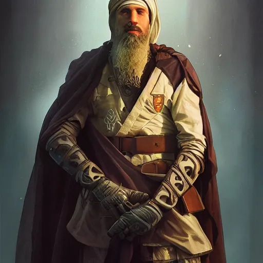 Image similar to Ter Stegen as Osama Bin Laden, Barcelona and Germany goalkeeper, D&D, fantasy, intricate, elegant, highly detailed, digital painting, artstation, concept art, matte, sharp focus, illustration, art by Artgerm and Greg Rutkowski and Alphonse Mucha