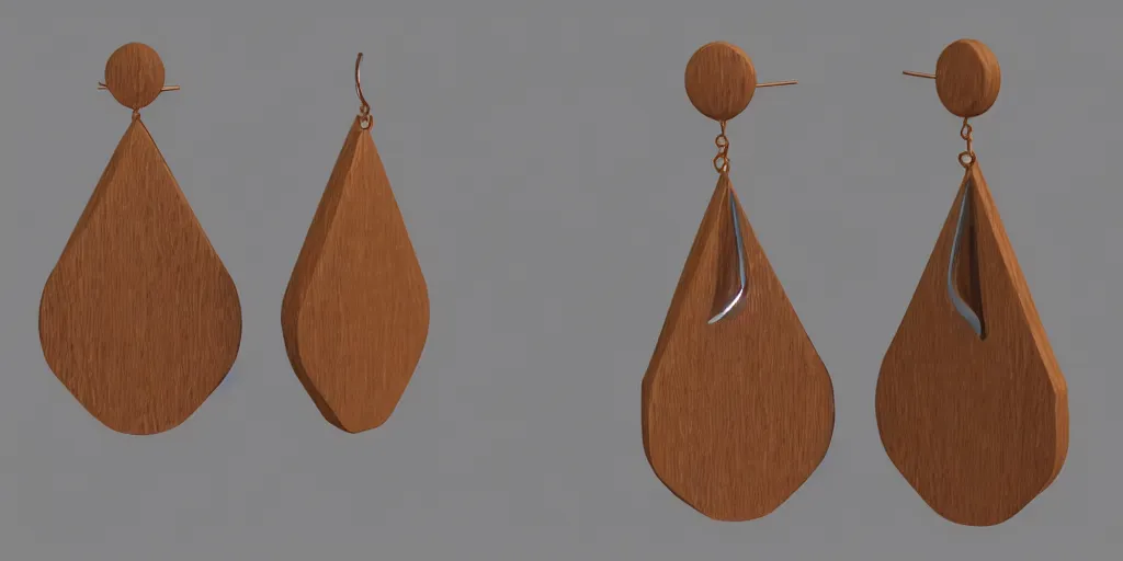 Image similar to earring design, jewelry design, wood, nordic, material, product design, trending on artstation, cgsociety, photo realistic, design by ziva cph and isabel lennse, 8 k, unreal engine, c 4 d