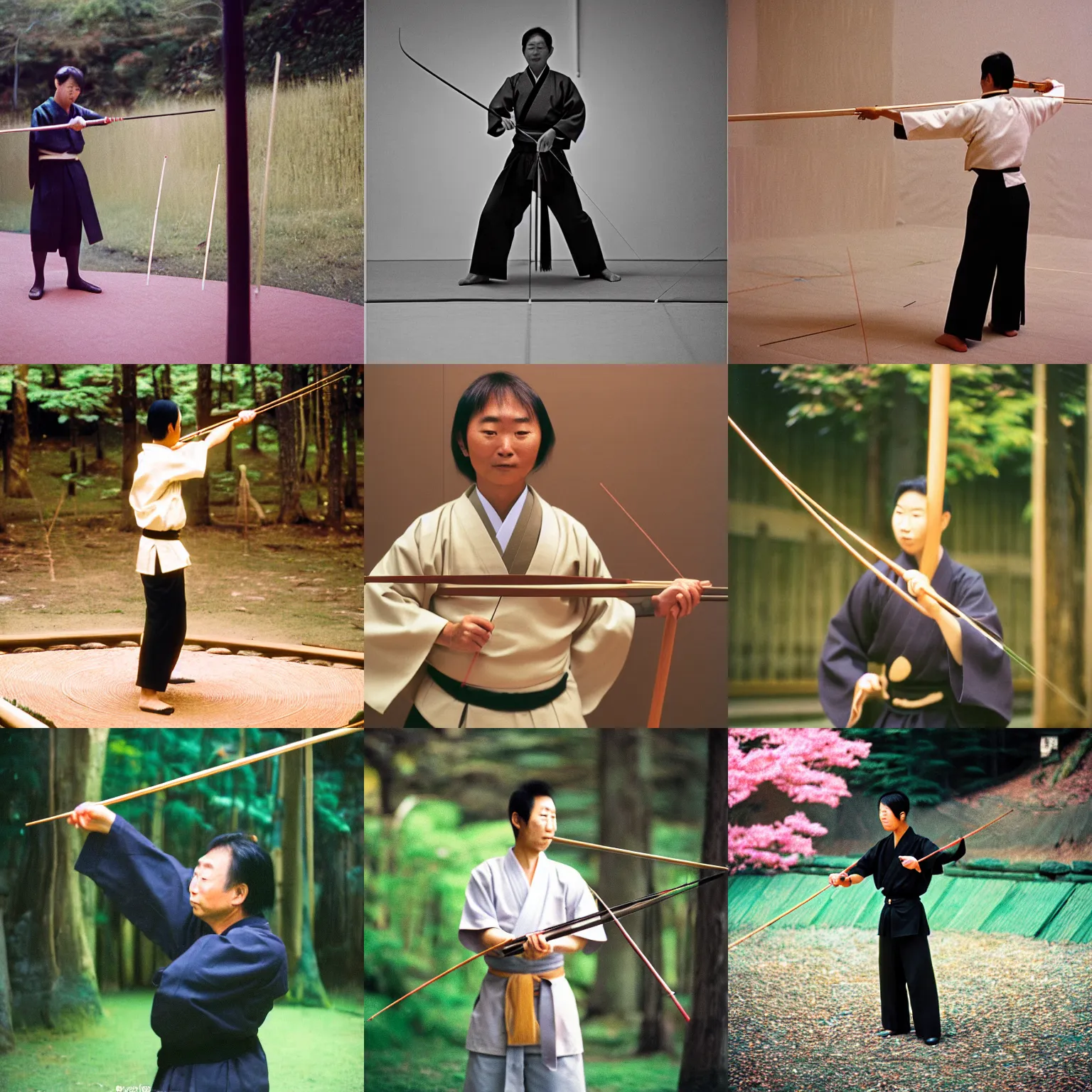 Prompt: kyudo master with japanese longbow. 4K,Bokeh,kodak portra 160,35mm