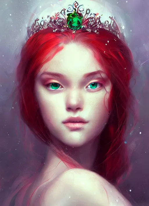 Image similar to a gorgeous flower princess portrait by WLOP, emerald eyes, red hair, digital painting, beautiful lighting, ominous, cgsociety