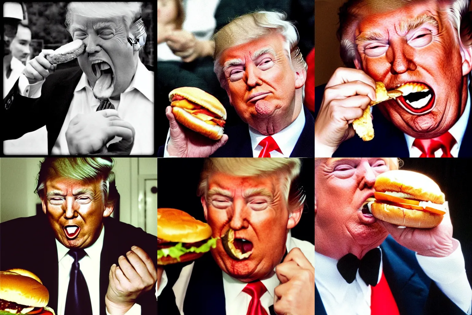Prompt: “Donald trump lovingly licking a hamburger. Archival photo”